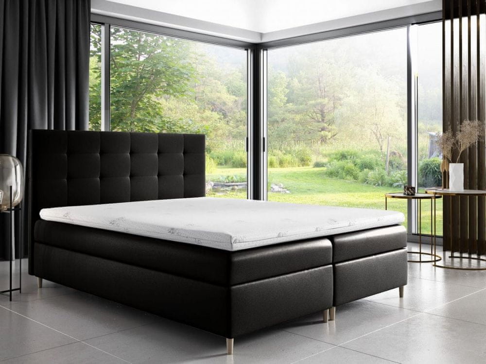 Veneti Čalúnená posteľ Alexa s úložným priestororm čierna eko koža 160 x 200 + topper zdarma