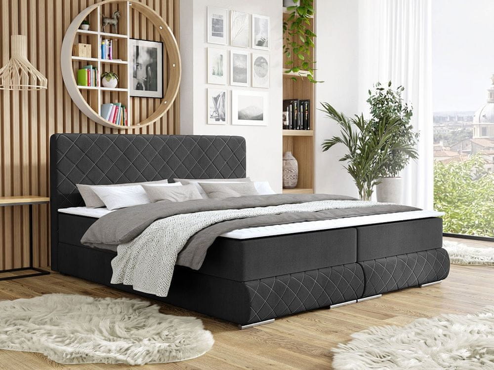 Veneti Manželská kontinentálna posteľ 160x200 VELEN - čierna + topper ZDARMA