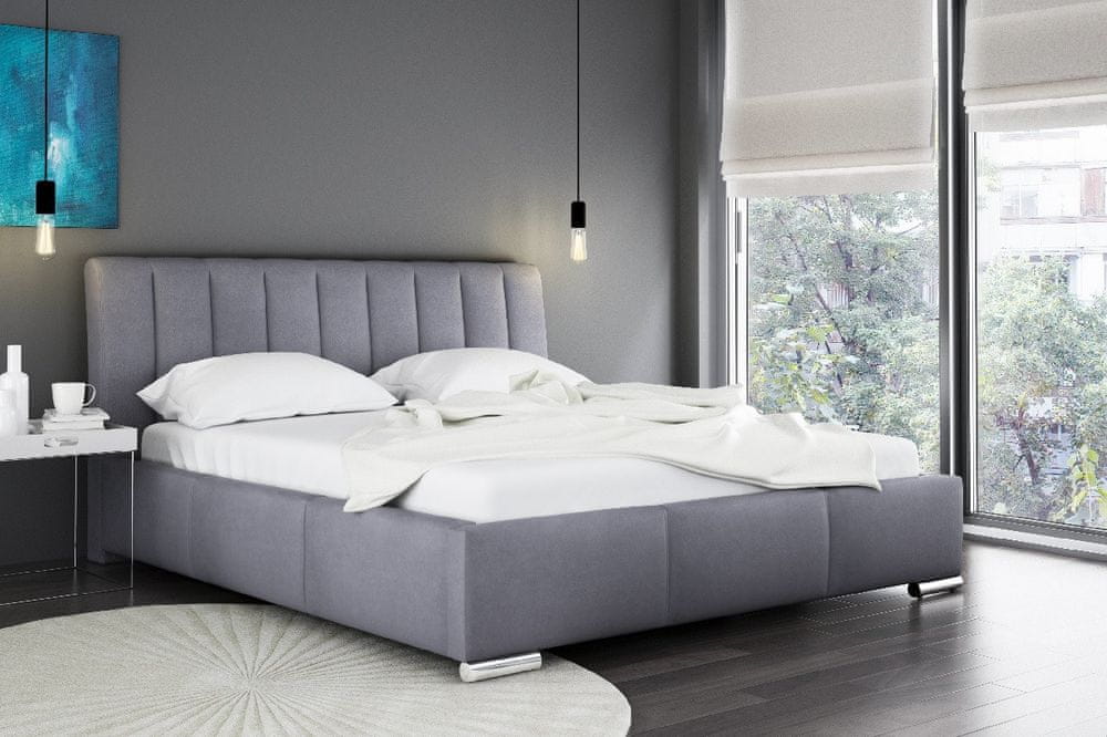 Veneti Elegantná posteľ Malone s vysokým čelom a úložným priestorom šedá 200 x 200