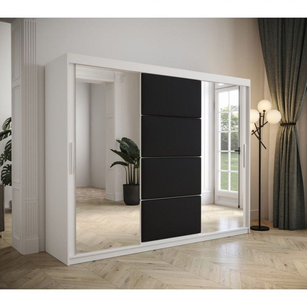 Veneti Šatníková skriňa s posuvnými dverami 250 cm TALIA - biela / čierna