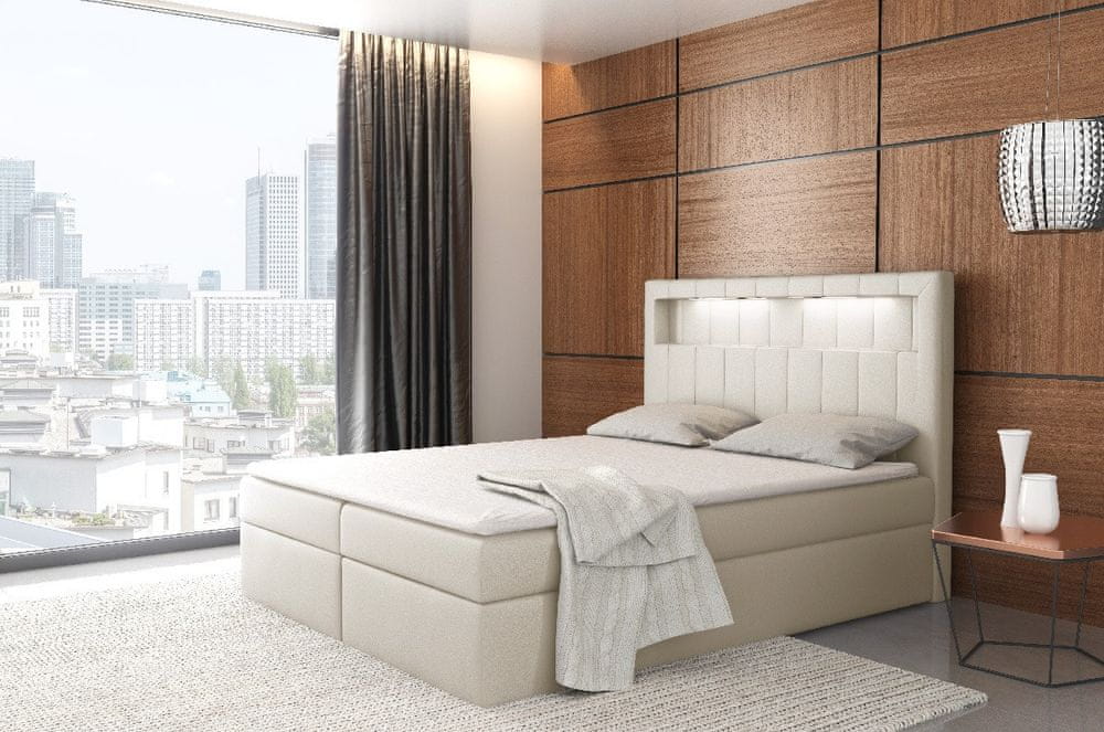 Veneti Dizajnová posteľ Elyan s úložným priestorom béžová eko koža 200 x 200 + topper zdarma