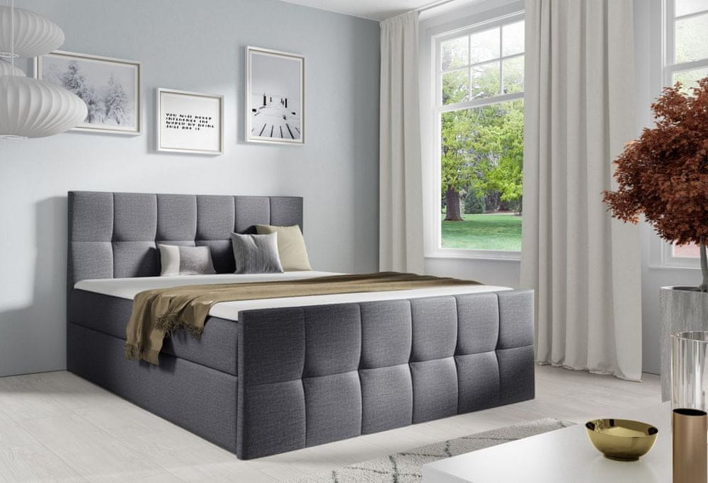 Veneti Manželská posteľ CHLOE - 200x200, šedá + topper ZDARMA