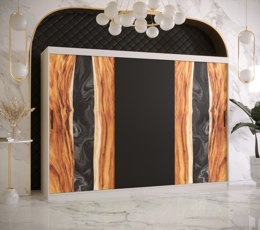 Veneti Šatníková skriňa s posuvnými dverami STACY 1 - šírka 250 cm, biela / čierna