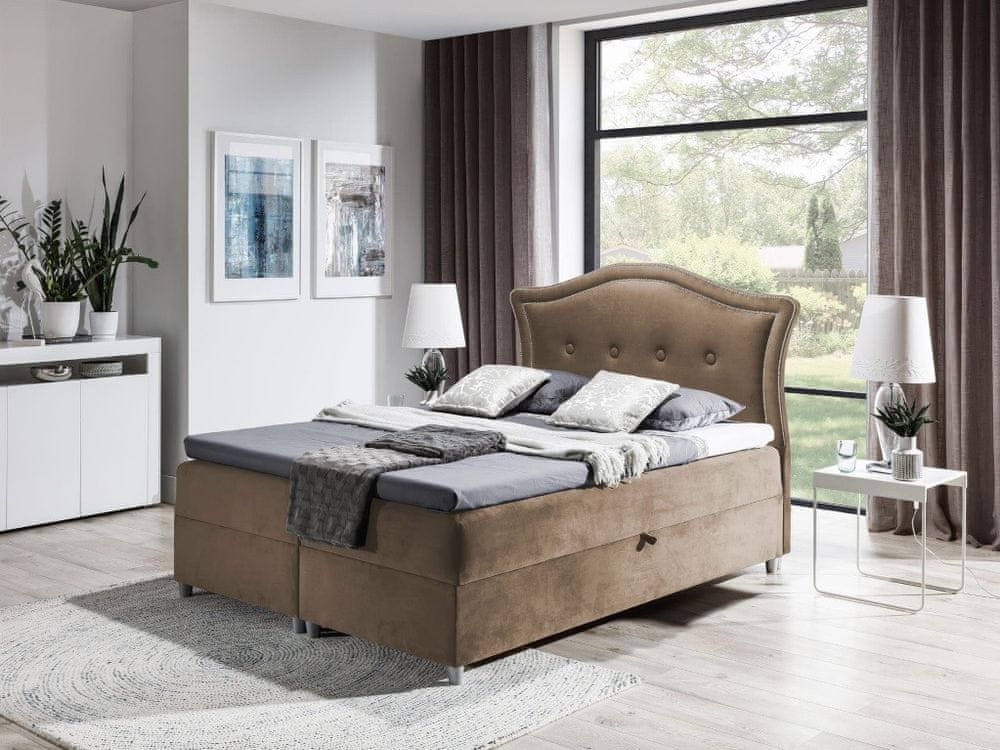 Veneti Elegantná rustikálna posteľ Bradley 180x200, svetlo hnedá + TOPPER