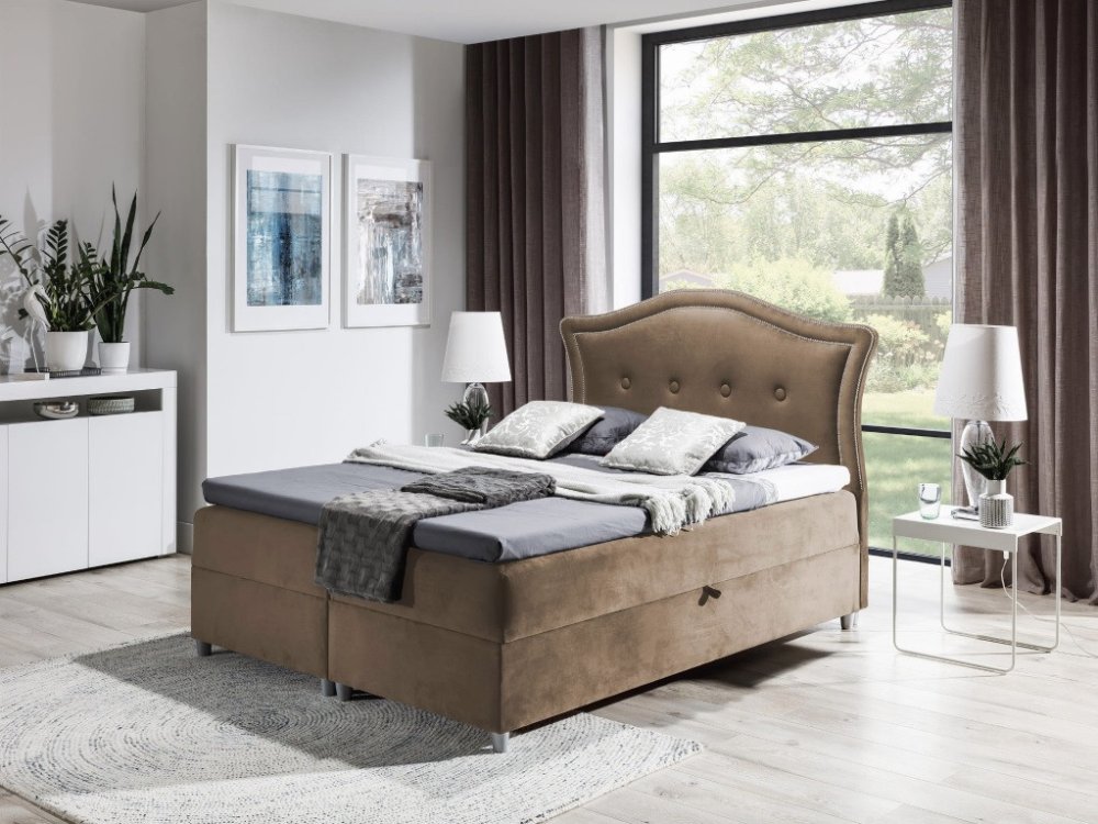 Veneti Elegantná rustikálna posteľ Bradley 200x200, svetlo hnedá + TOPPER