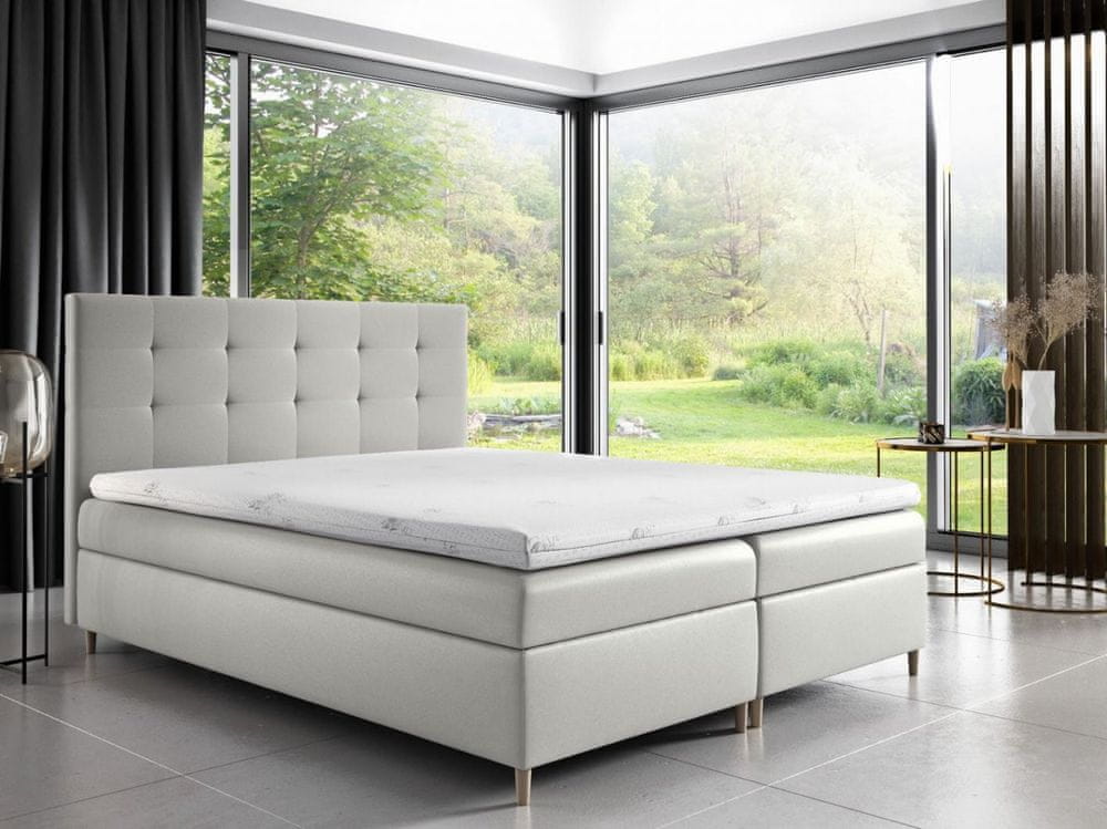 Veneti Čalúnená posteľ Alexa s úložným priestororm biela eko koža 180 x 200 + topper zdarma