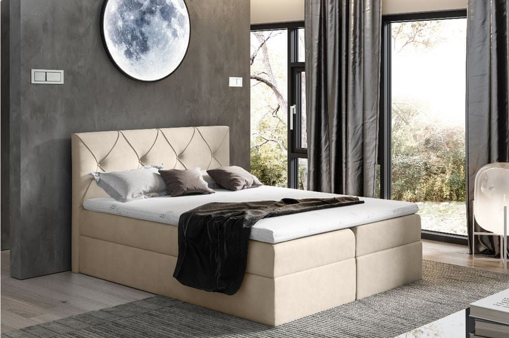 Veneti Elegantná kontinentálna posteľ 160x200 CARMEN - béžová + topper ZDARMA