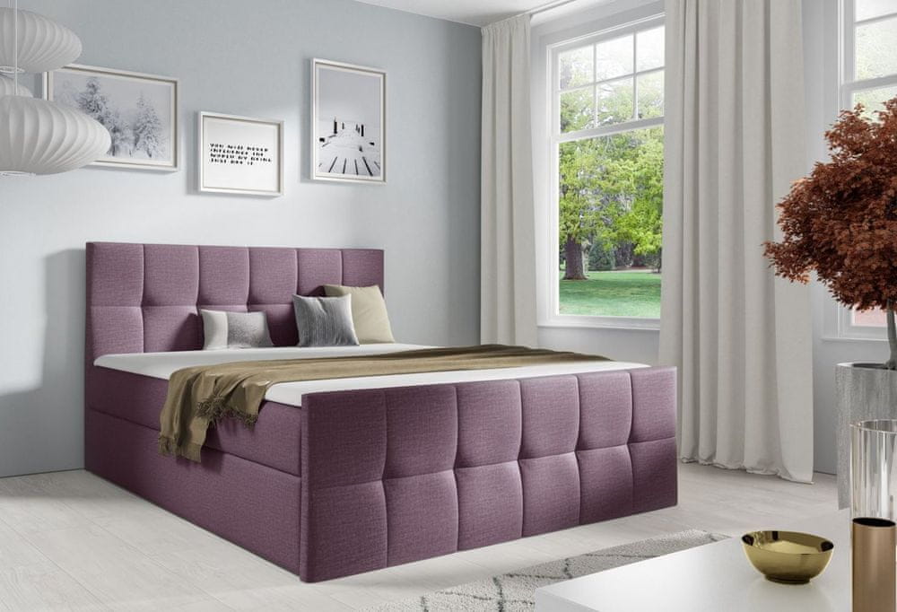 Veneti Manželská posteľ CHLOE - 200x200, fialová 1 + topper ZDARMA