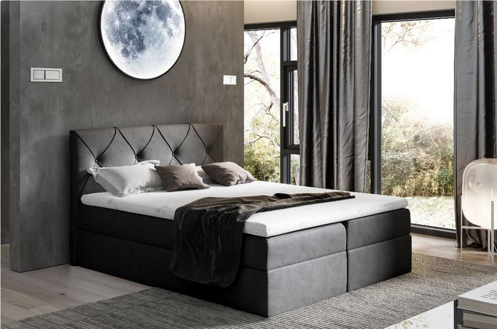 Veneti Elegantná kontinentálna posteľ 200x200 CARMEN - čierna + topper ZDARMA