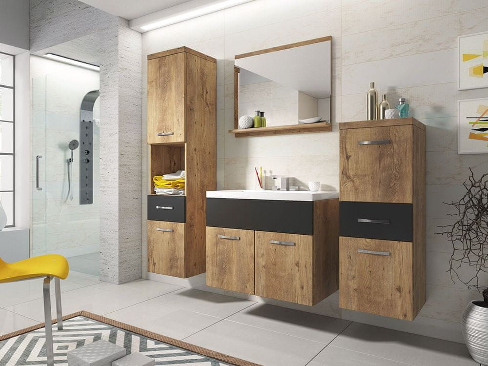 Veneti Kúpeľňová zostava s umývadlom WINNA - gaštan / čierna + sifón a batéria Platino ZDARMA