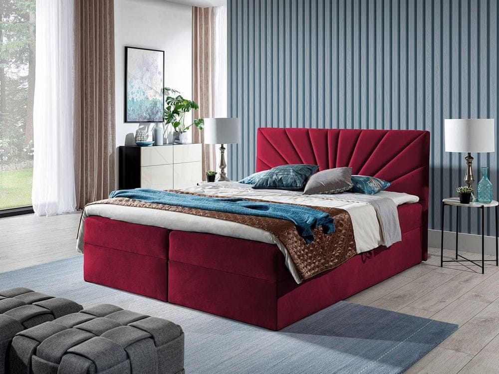 Veneti Boxspringová manželská posteľ 140x200 TOMASA 4 - červená + topper ZDARMA
