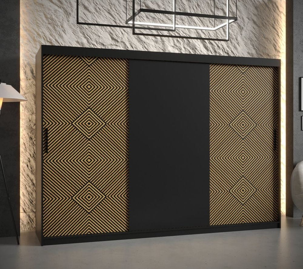 Veneti Priestranná šatníková skriňa s posuvnými dverami MARIEM 1 - šírka 250 cm, čierna