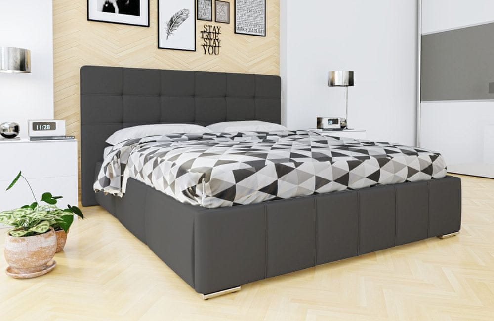 Veneti Manželská posteľ s úložným priestorom a roštom 180x200 MELDORF - šedá eko koža