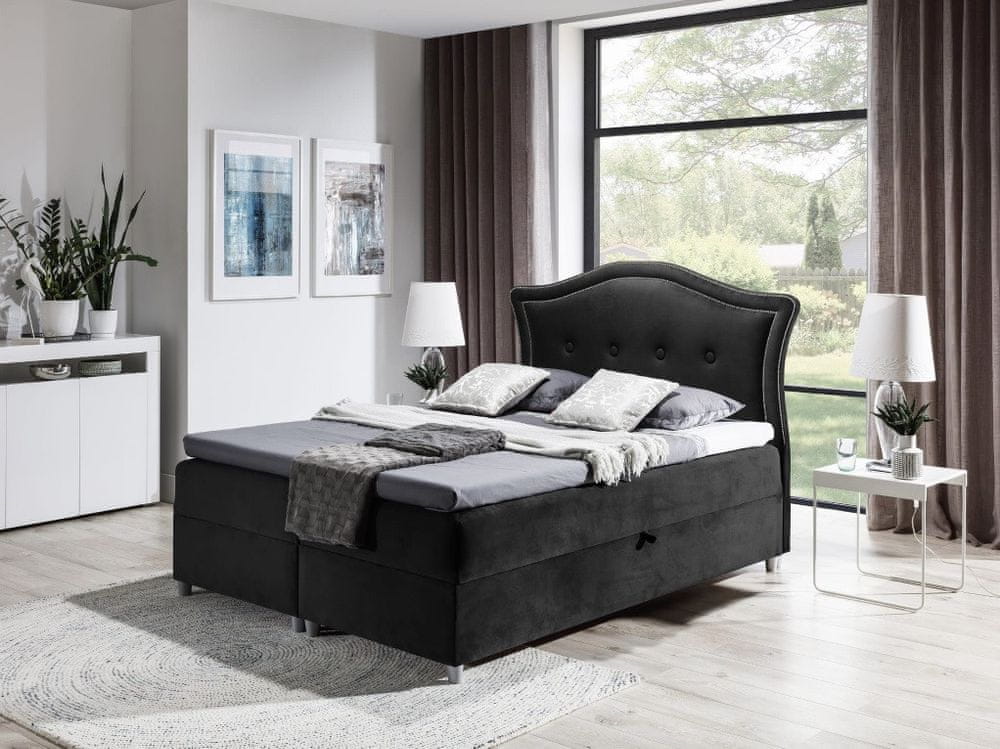 Veneti Elegantná rustikálna posteľ Bradley 140x200, čierna + TOPPER