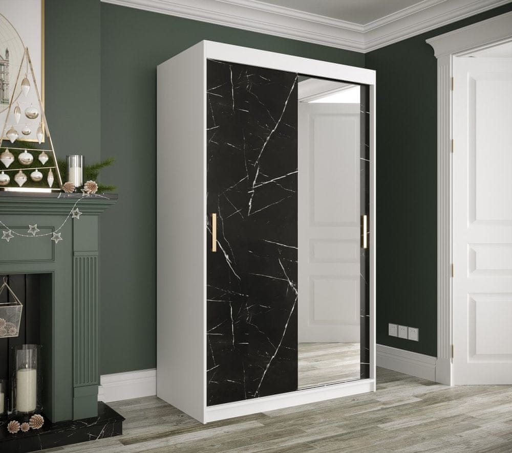 Veneti Zrkadlová skriňa s posuvnými dverami MAREILLE 3 - šírka 120 cm, biela / čierny mramor