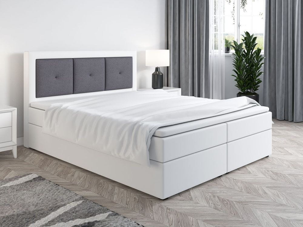 Veneti Boxspringová posteľ LILLIANA 4 - 180x200, biela eko koža / šedá