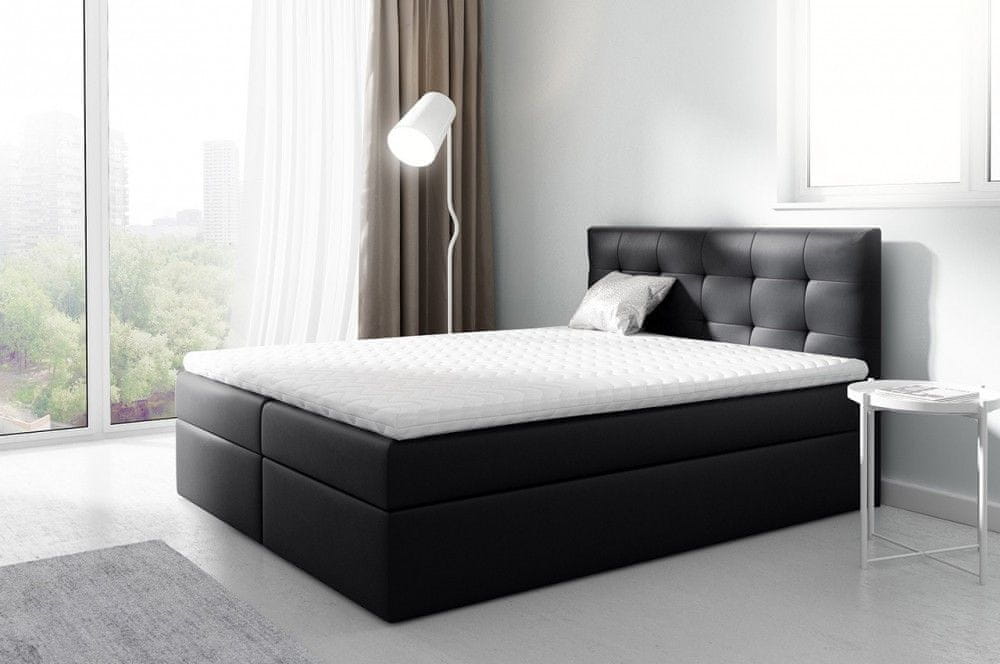 Veneti Kontinentálna manželská posteľ 160x200 TOMASA 2 - čierna ekokoža + topper ZDARMA