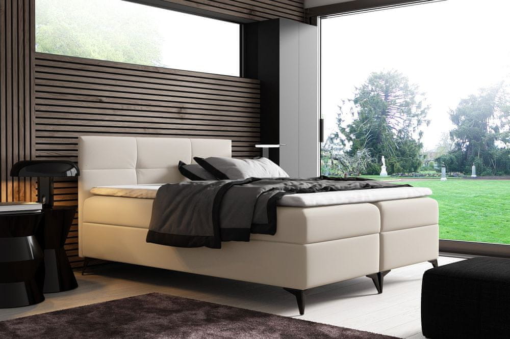 Veneti Elegantná posteľ FLOKI - 200x200, béžová + topper ZDARMA