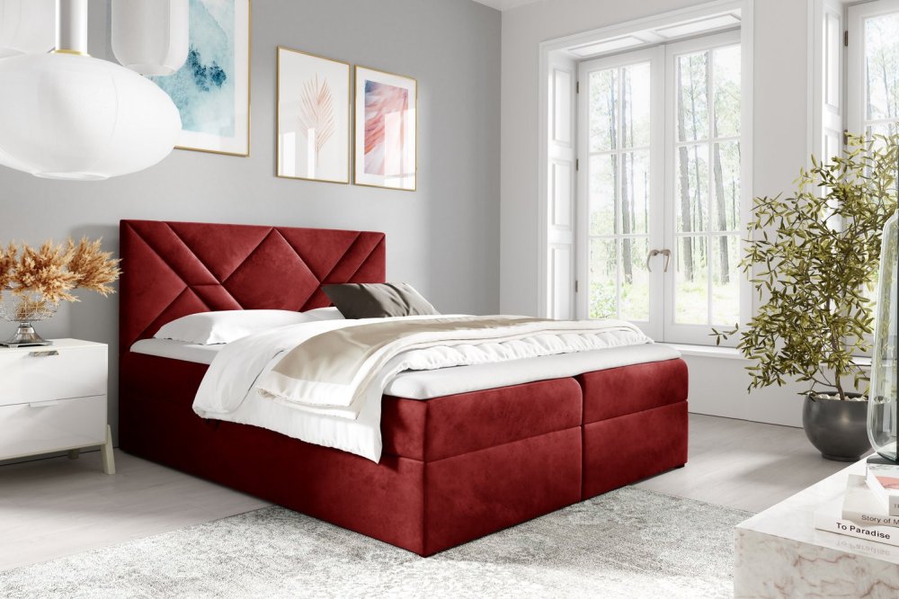 Veneti Boxspringová posteľ ASKOT - 120x200, červená + topper ZDARMA