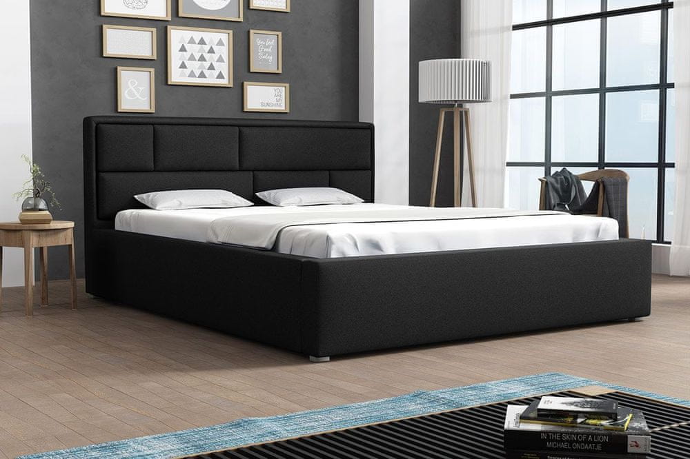 Veneti Manželská posteľ s úložným priestorom a roštom 200x200 IVENDORF 2 - čierna