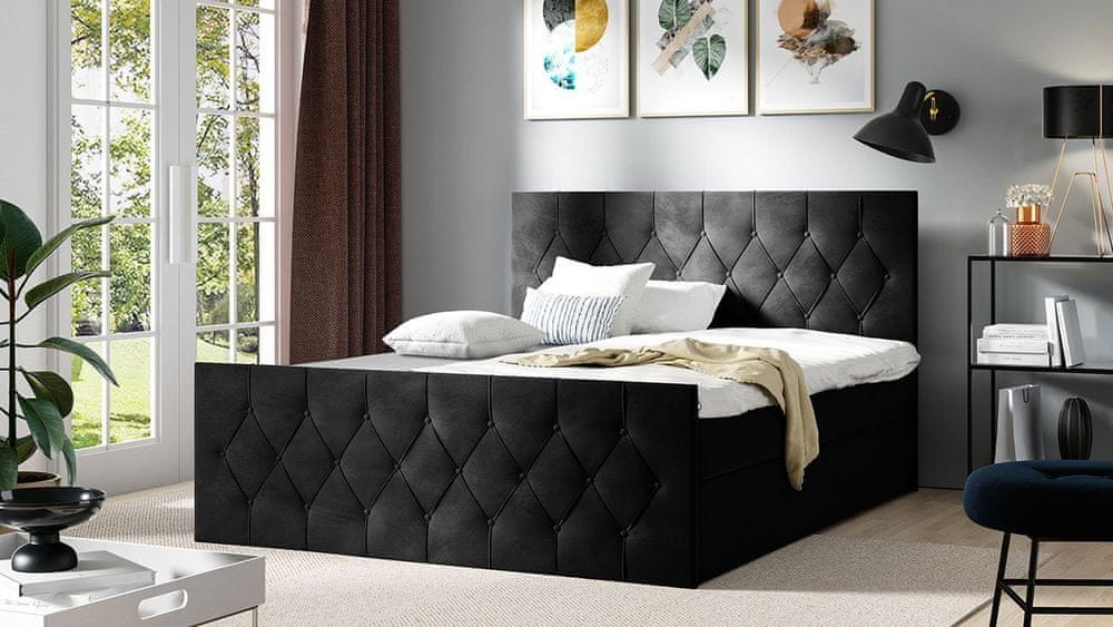 Veneti Boxspringová dvojlôžková posteľ 180x200 SENSE 2 - čierna + topper ZDARMA