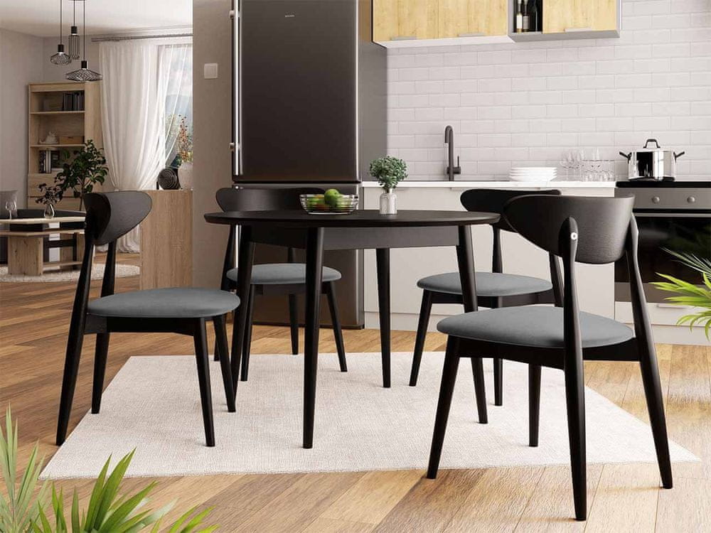 Veneti Okrúhly jedálenský stôl 100 cm so 4 stoličkami OLMIO 1 - čierny / šedý