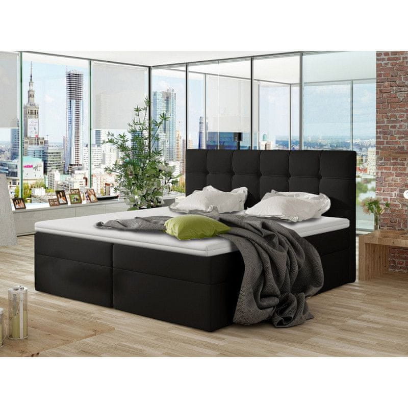 Veneti Boxspringová manželská posteľ 160x200 CLARA - čierna eko koža + topper ZDARMA