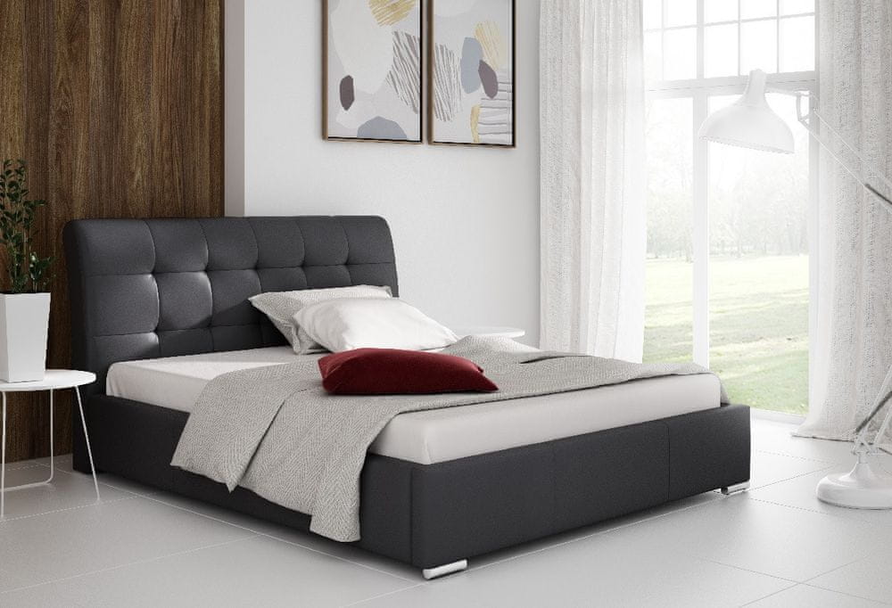 Veneti Moderná manželská posteľ Evelyn s úložným priestorom čierna eko koža 160 x 200