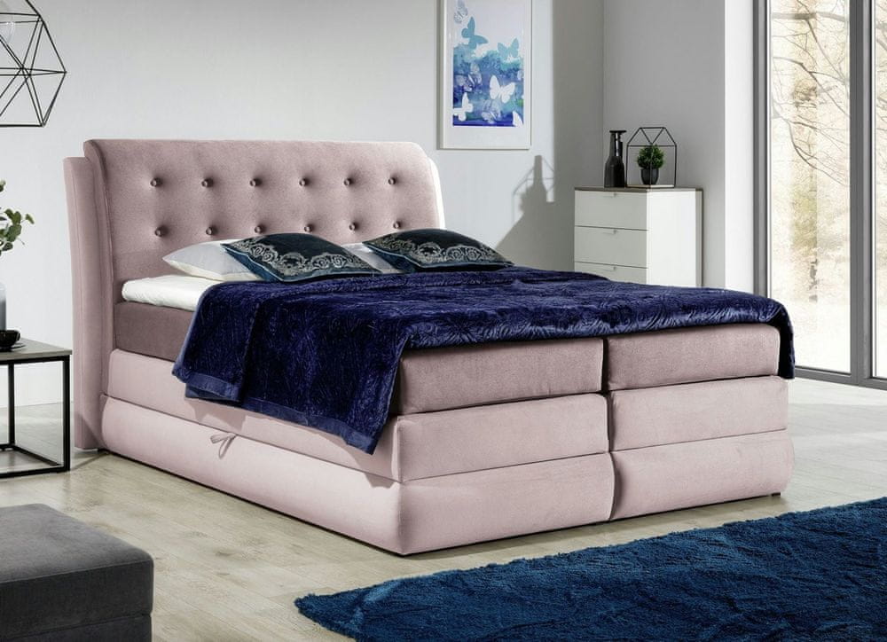 Veneti Mohutná kontinentálna posteľ Vika 120x200, ružová + TOPPER