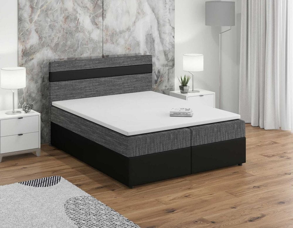 Veneti Boxspringová posteľ 160x200 SISI, šedá + čierna eko koža
