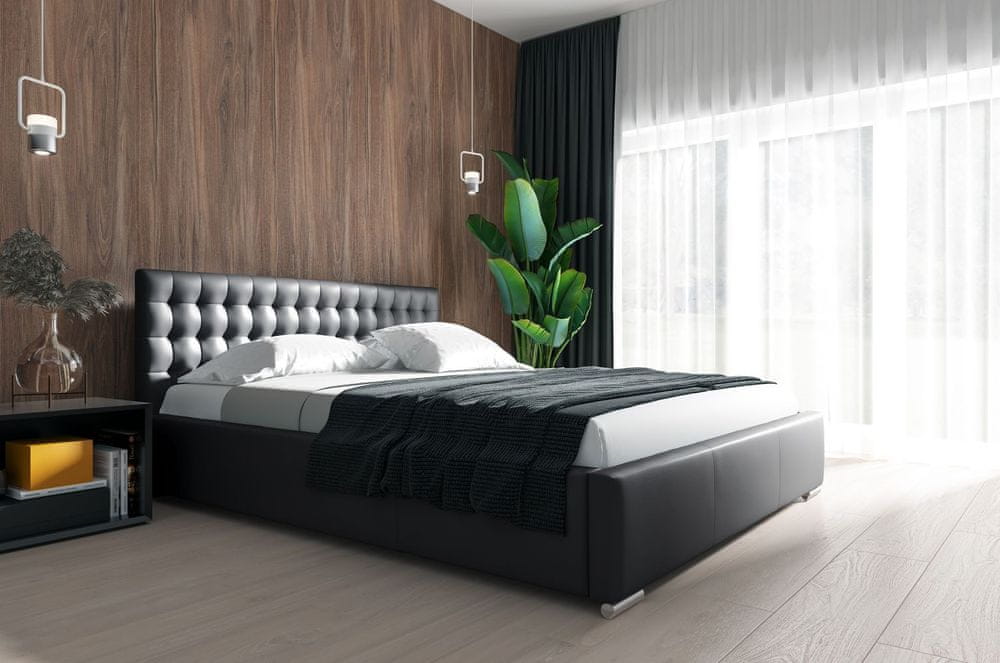 Veneti Dizajnová posteľ Natal s úložným priestorom čierna eko koža 180 x 200