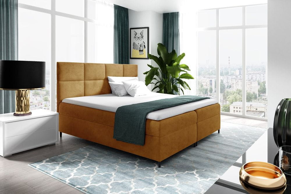 Veneti Boxspringová posteľ s úložným priestorom BRIGITA - 200x200, žltá + topper ZDARMA