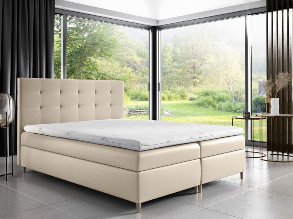 Veneti Čalúnená posteľ Alexa s úložným priestororm béžová eko koža 160 x 200 + topper zdarma