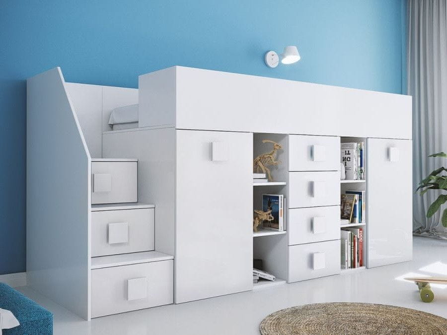 Veneti Detská poschodová posteľ s úložným priestorom a písacím stolom Willy - biela ľavá