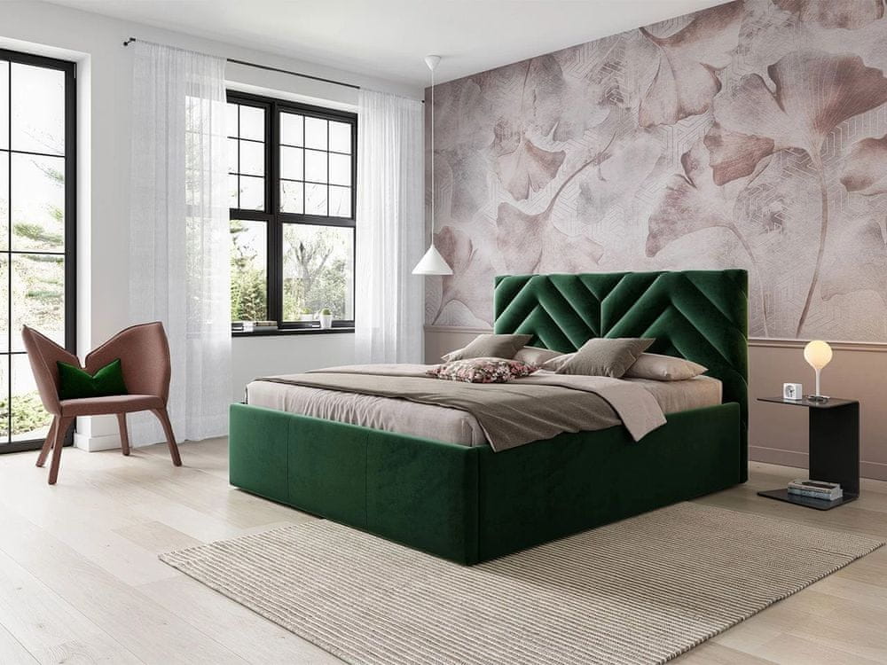 Veneti Manželská posteľ s úložným priestorom 140x200 SUELA - zelená
