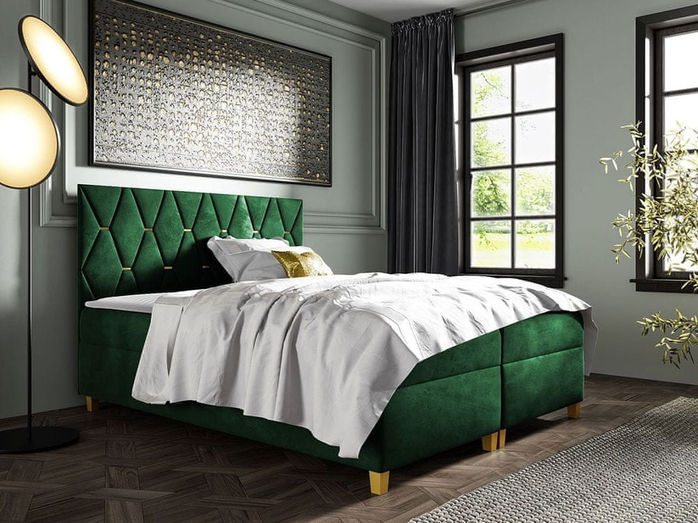 Veneti Boxspringová dvojlôžková posteľ 160x200 LUELA - zelená + topper ZDARMA