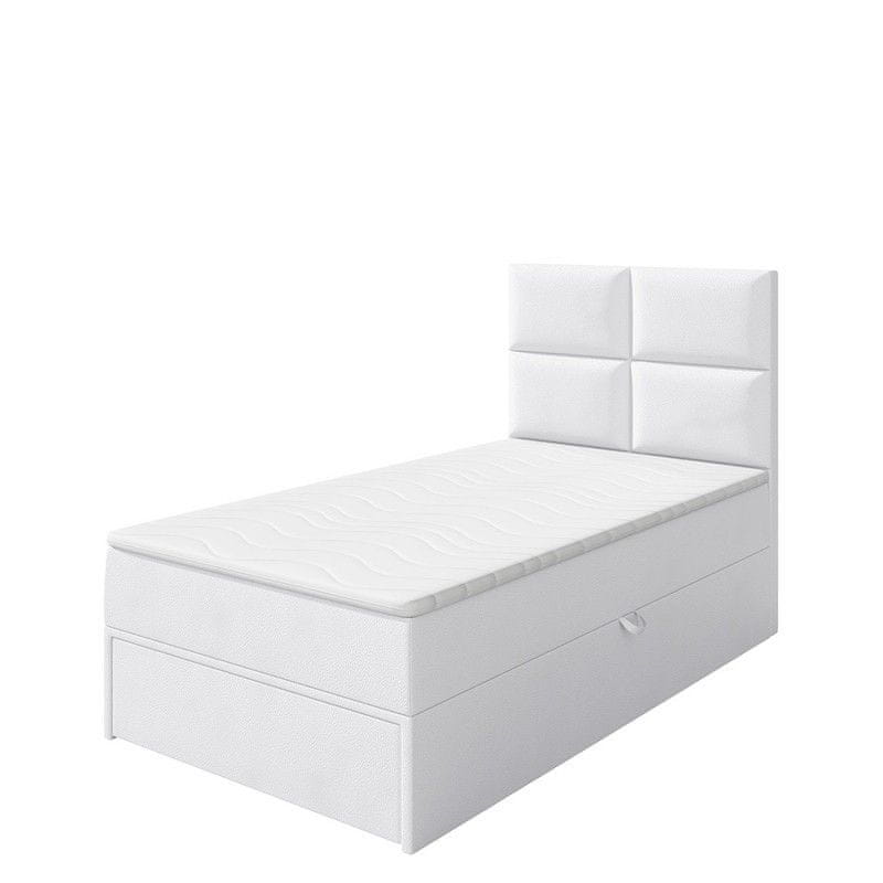 Veneti Jednolôžková boxpringová posteľ 90x200 LUGAU - biela ekokoža, ľavé prevedenie
