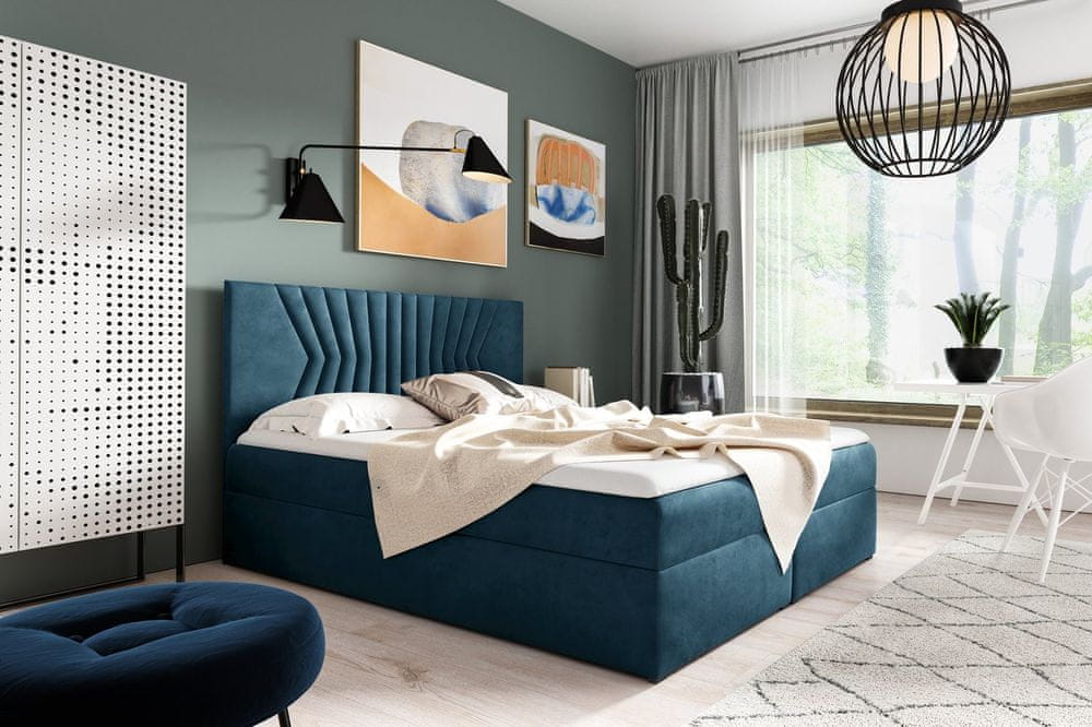 Veneti Čalúnená posteľ s prešívaným čelom AKIM - 200x200, modrá + topper ZDARMA