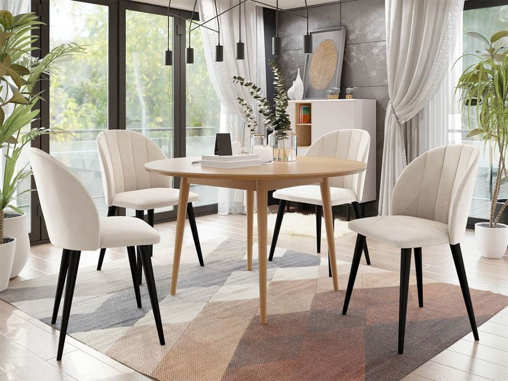 Veneti Jedálenský stôl 100 cm so 4 stoličkami NOWEN 1 - prírodné drevo / čierny / béžový