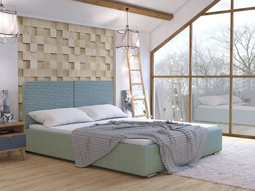 Veneti Čalúnená manželská posteľ s roštom 160x200 WILSTER - šedá / zelená