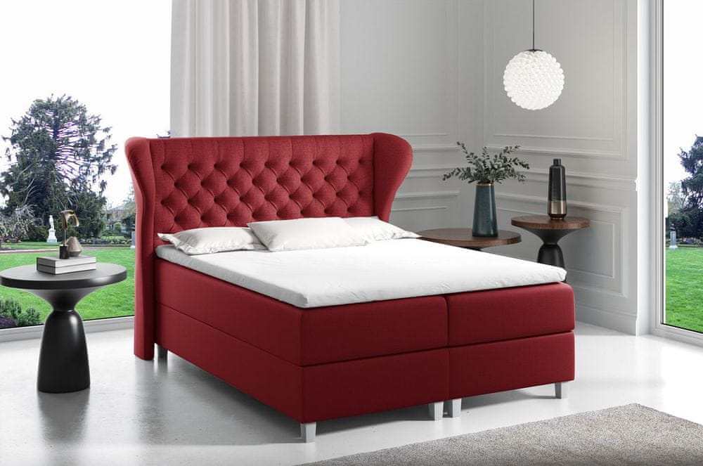 Veneti Boxspringová posteľ s prešívaným čelom 160x200 JUTTA - červená + topper ZDARMA