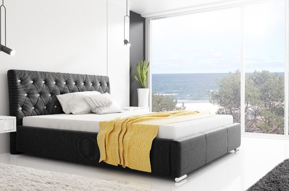 Veneti Dizajnová posteľ Adelaide s vysokým čelom a úložným priestorom čierna 200 x 200