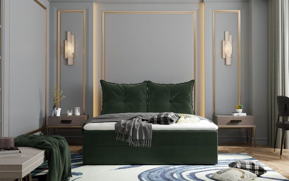 Veneti Boxspringová posteľ PINELOPI - 180x200, tmavo zelená