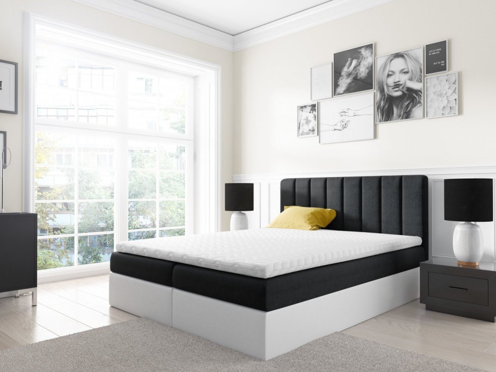 Veneti Dvojfarebná manželská posteľ Azur 200x200, čierna + biela eko koža + TOPPER