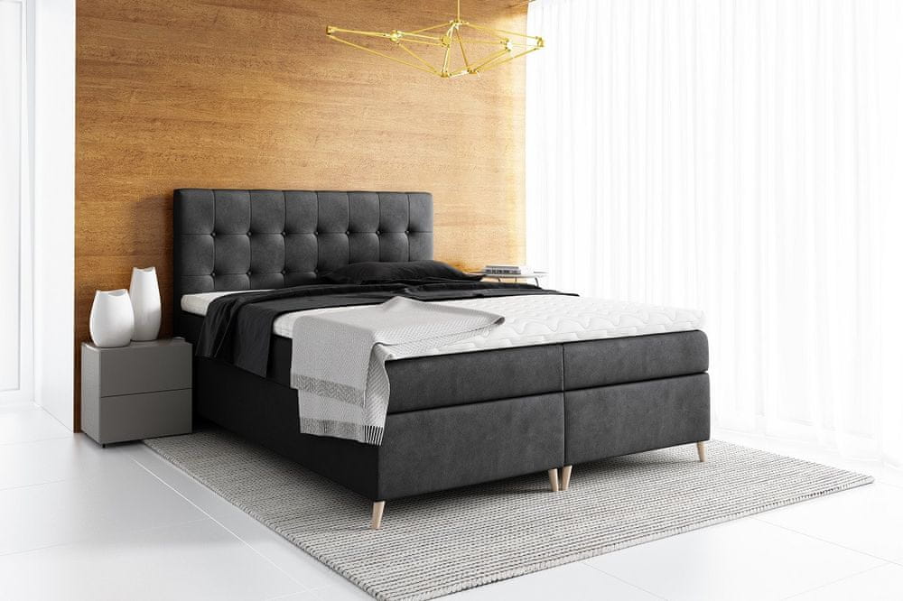 Veneti Elegantná čalúnená posteľ Komala s úložným priestorom čierna 160 x 200 + topper zdarma