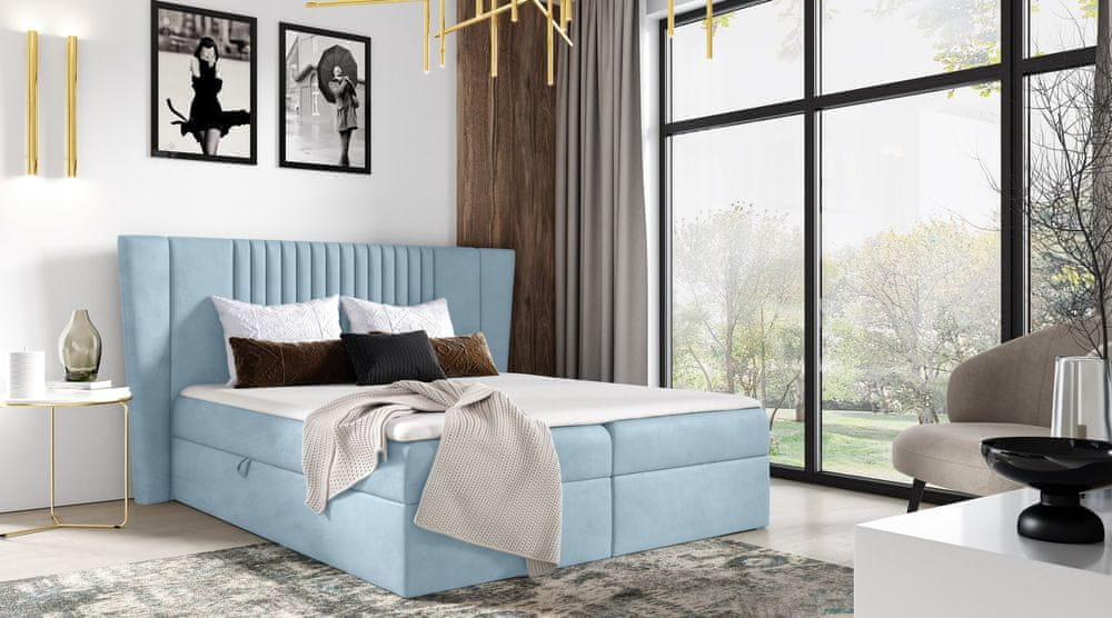 Veneti Čalúnená posteľ ZOJA - 160x200, svetlo modrá + topper ZDARMA