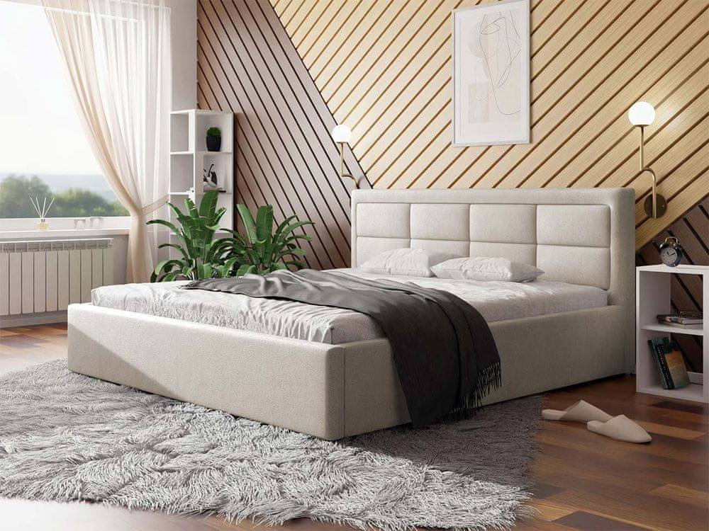 Veneti Manželská posteľ s úložným priestorom a roštom 200x200 PALIGEN 2 - krémová