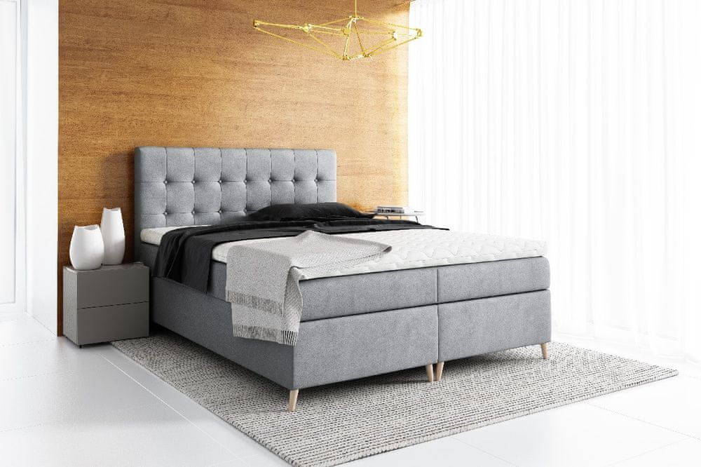 Veneti Elegantná čalúnená posteľ Komala s úložným priestorom tmavo šedá 180 x 200 + topper zdarma