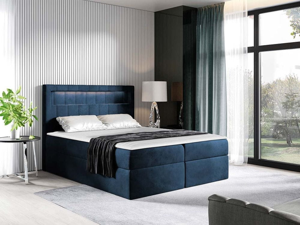 Veneti Americká dvojlôžková posteľ 200x200 RODRIGO - modrá + topper a LED osvetlenie ZDARMA