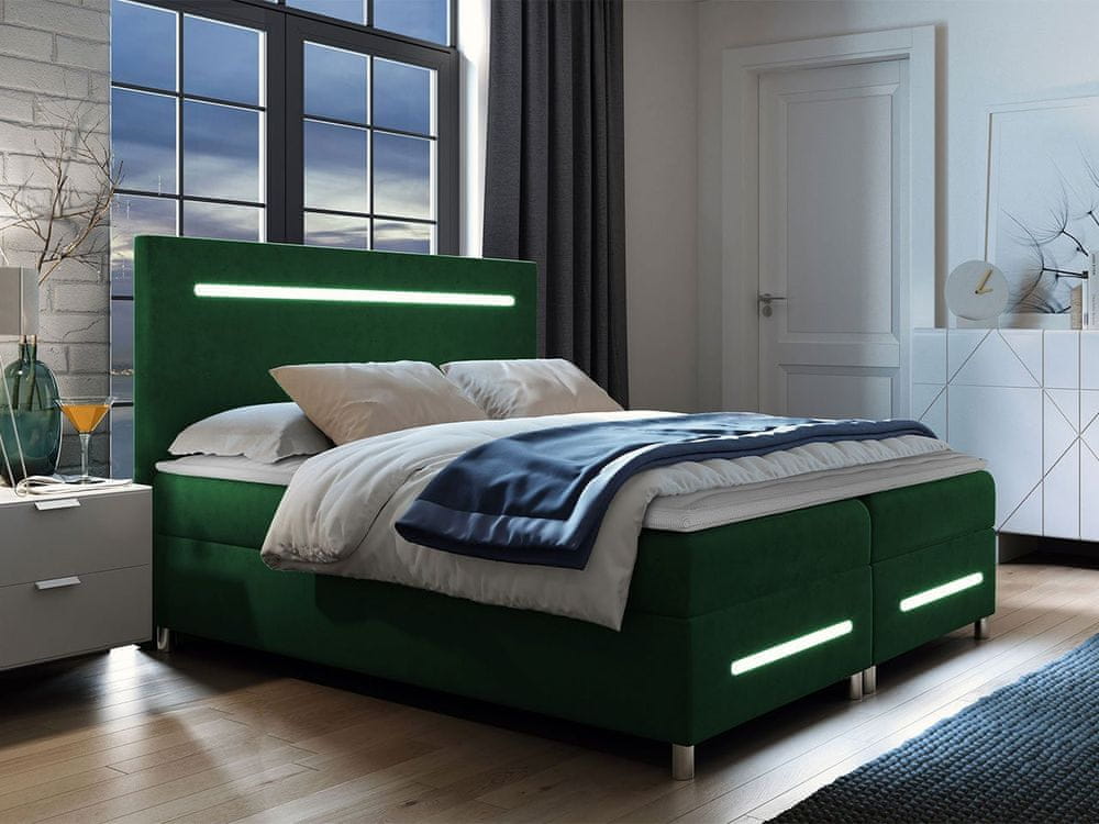 Veneti Boxspringová manželská posteľ 180x200 MARIELA - zelená + topper a LED osvetlenie ZDARMA